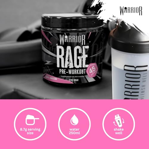 Warrior Rage - Pre-workout Powder - 392g - Energy Drink Supplement with Vitamin C, Beta Alanine and Creatine Gluconate - 45 Servings (Blazin' Blue Raz)