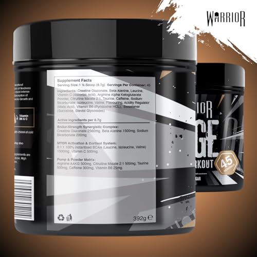 Warrior Rage - Pre-workout Powder - 392g - Energy Drink Supplement with Vitamin C, Beta Alanine and Creatine Gluconate - 45 Servings (Blazin' Blue Raz)