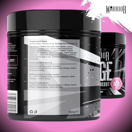 Warrior Rage - Pre-workout Powder - 392g - Energy Drink Supplement with Vitamin C, Beta Alanine and Creatine Gluconate - 45 Servings (Blazin' Blue Raz)