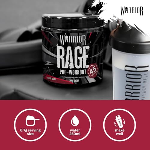 Warrior Rage - Pre-workout Powder - 392g - Energy Drink Supplement with Vitamin C, Beta Alanine and Creatine Gluconate - 45 Servings (Blazin' Blue Raz)