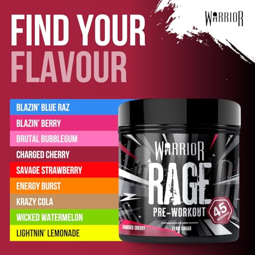 Warrior Rage - Pre-workout Powder - 392g - Energy Drink Supplement with Vitamin C, Beta Alanine and Creatine Gluconate - 45 Servings (Blazin' Blue Raz)