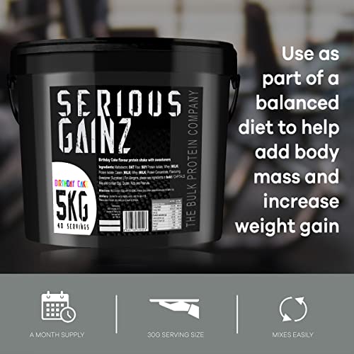 The Bulk Protein Company, SERIOUS GAINZ - Whey Protein Powder - Weight Gain, Mass Gainer - 30g Protein Powders (Chocolate, 5kg)