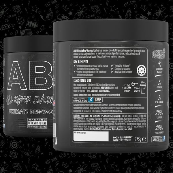 Applied Nutrition ABE Pre Workout - All Black Everything Pre Workout Powder, Energy & Physical Performance with Citrulline, Creatine, Beta Alanine (375g - 30 Servings) (Cherry Cola)