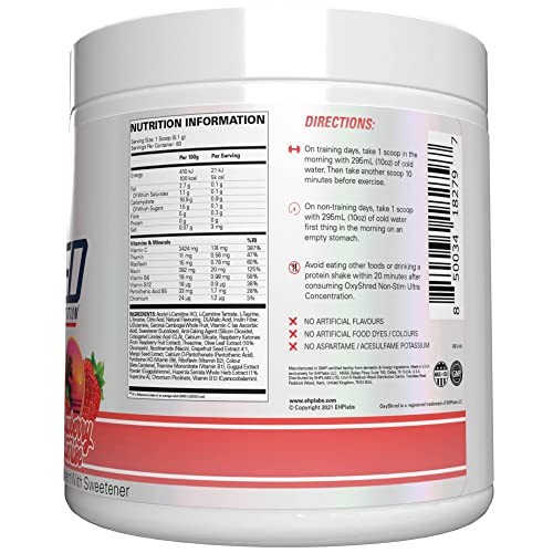 EHPlabs OxyShred Non Stimulant Thermogenic Pre Workout Powder & Shredding Supplement - Pre Workout Powder with L Glutamine & Acetyl L Carnitine, Energy Boost Drink - Peach, 60 Servings