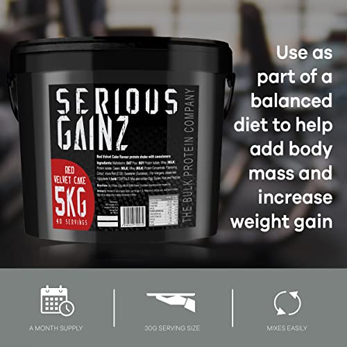 The Bulk Protein Company, SERIOUS GAINZ - Whey Protein Powder - Weight Gain, Mass Gainer - 30g Protein Powders (Chocolate, 5kg)