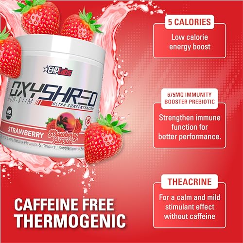 EHPlabs OxyShred Non Stimulant Thermogenic Pre Workout Powder & Shredding Supplement - Pre Workout Powder with L Glutamine & Acetyl L Carnitine, Energy Boost Drink - Peach, 60 Servings