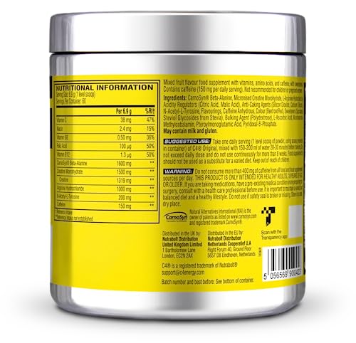 C4 Original Beta Alanine Sports Nutrition Bulk Pre Workout Powder for Men & Women | Best Pre-Workout Energy Drink Supplements | Creatine Monohydrate | Icy Blue Raspberry | 30 Servings