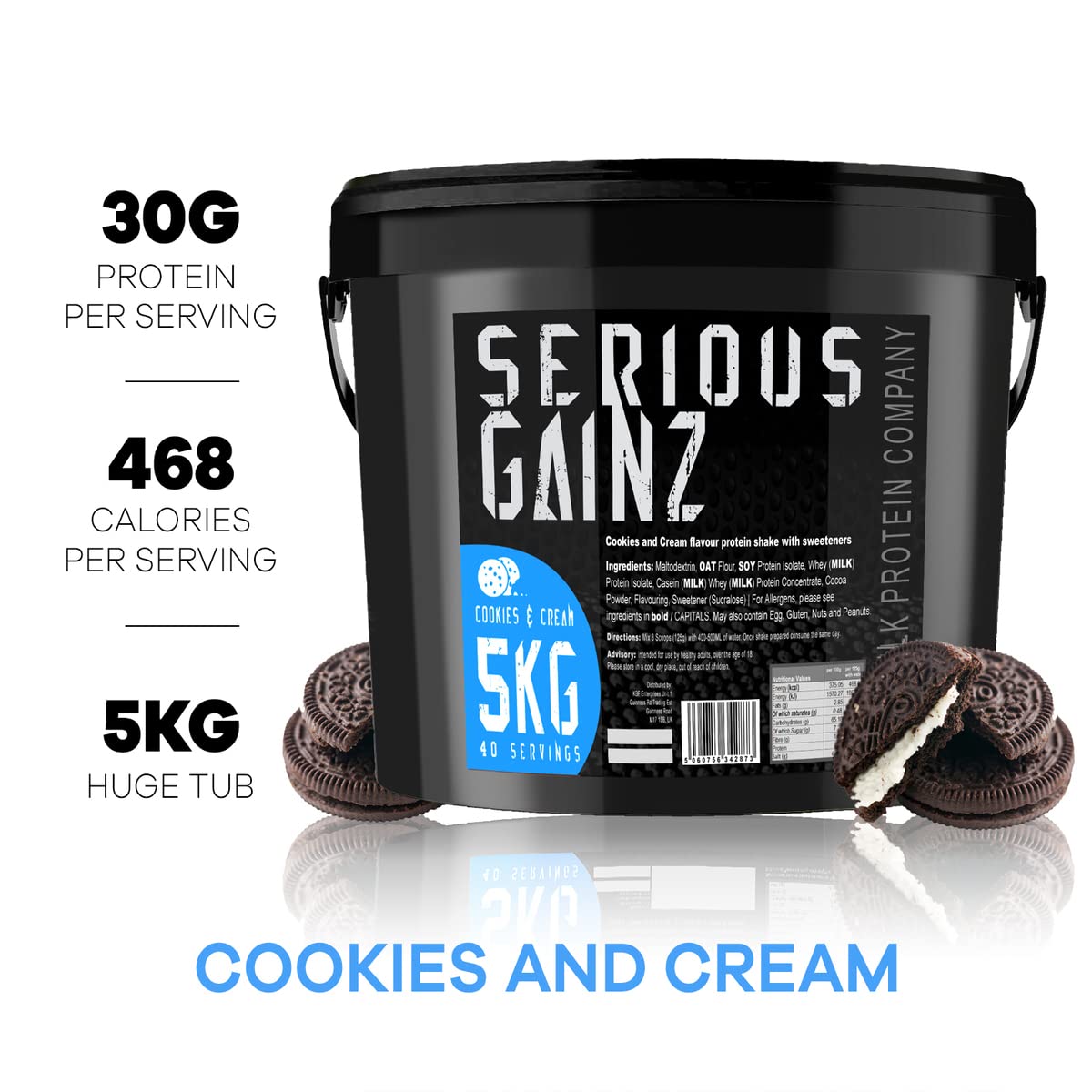 The Bulk Protein Company, SERIOUS GAINZ - Whey Protein Powder - Weight Gain, Mass Gainer - 30g Protein Powders (Chocolate, 5kg)