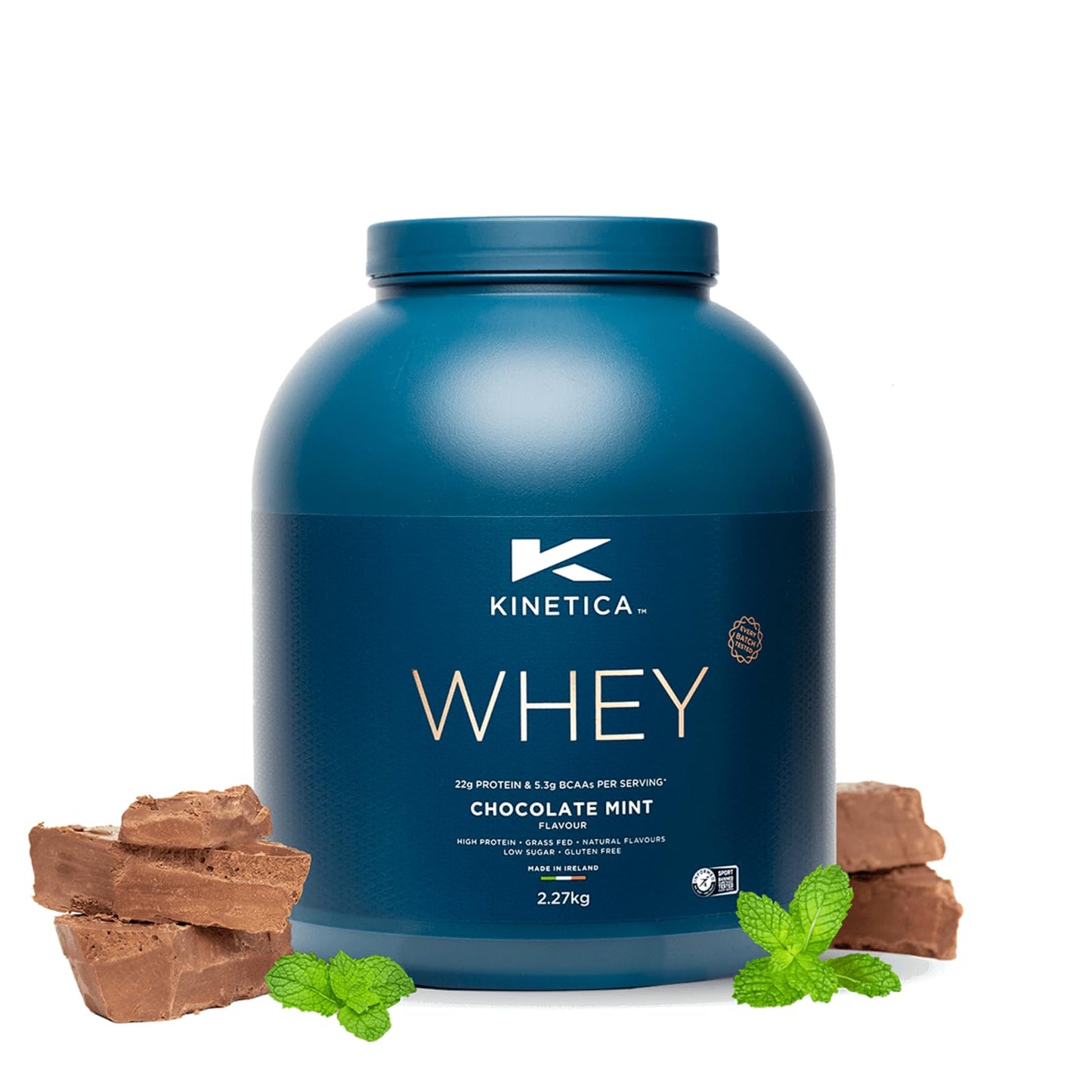 Kinetica Chocolate Whey Protein Powder | 2.27kg | 22g Protein per Serving | 75 Servings | Sourced from EU Grass-Fed Cows | Superior Mixability & Taste