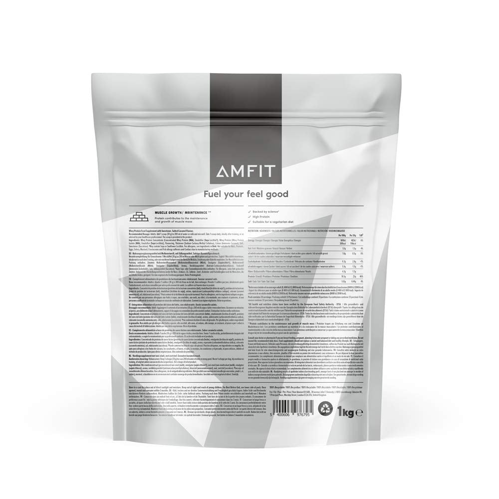 Amazon Brand - Amfit Nutrition Whey Protein Powder, Chocolate Flavour, 33 Servings, 1 kg (Pack of 1)