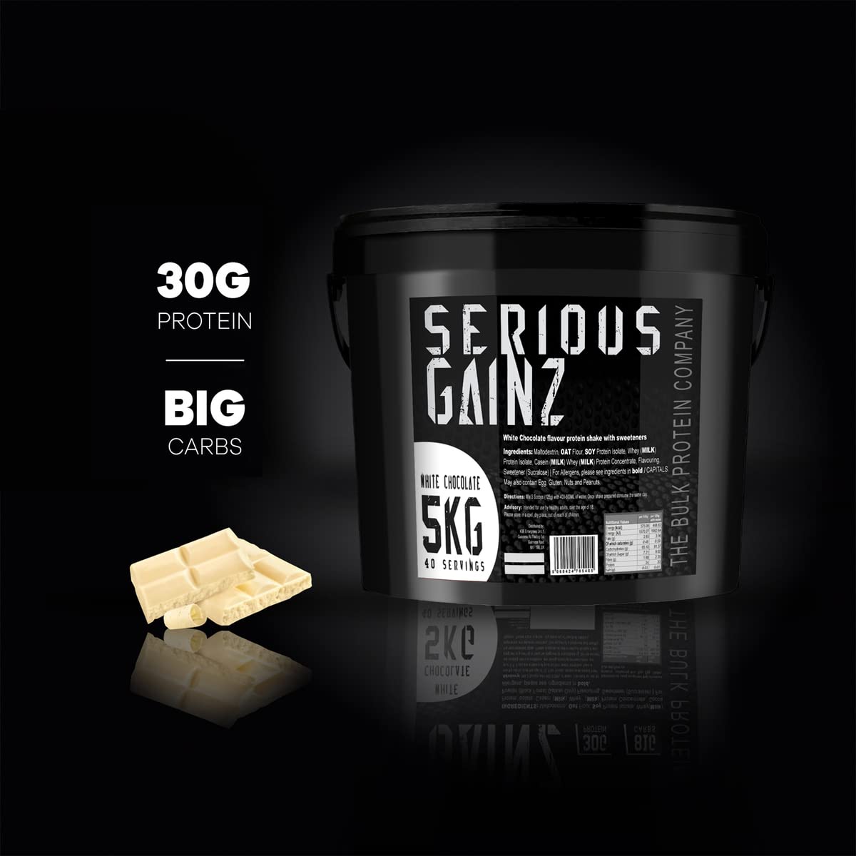 The Bulk Protein Company, SERIOUS GAINZ - Whey Protein Powder - Weight Gain, Mass Gainer - 30g Protein Powders (Chocolate, 5kg)