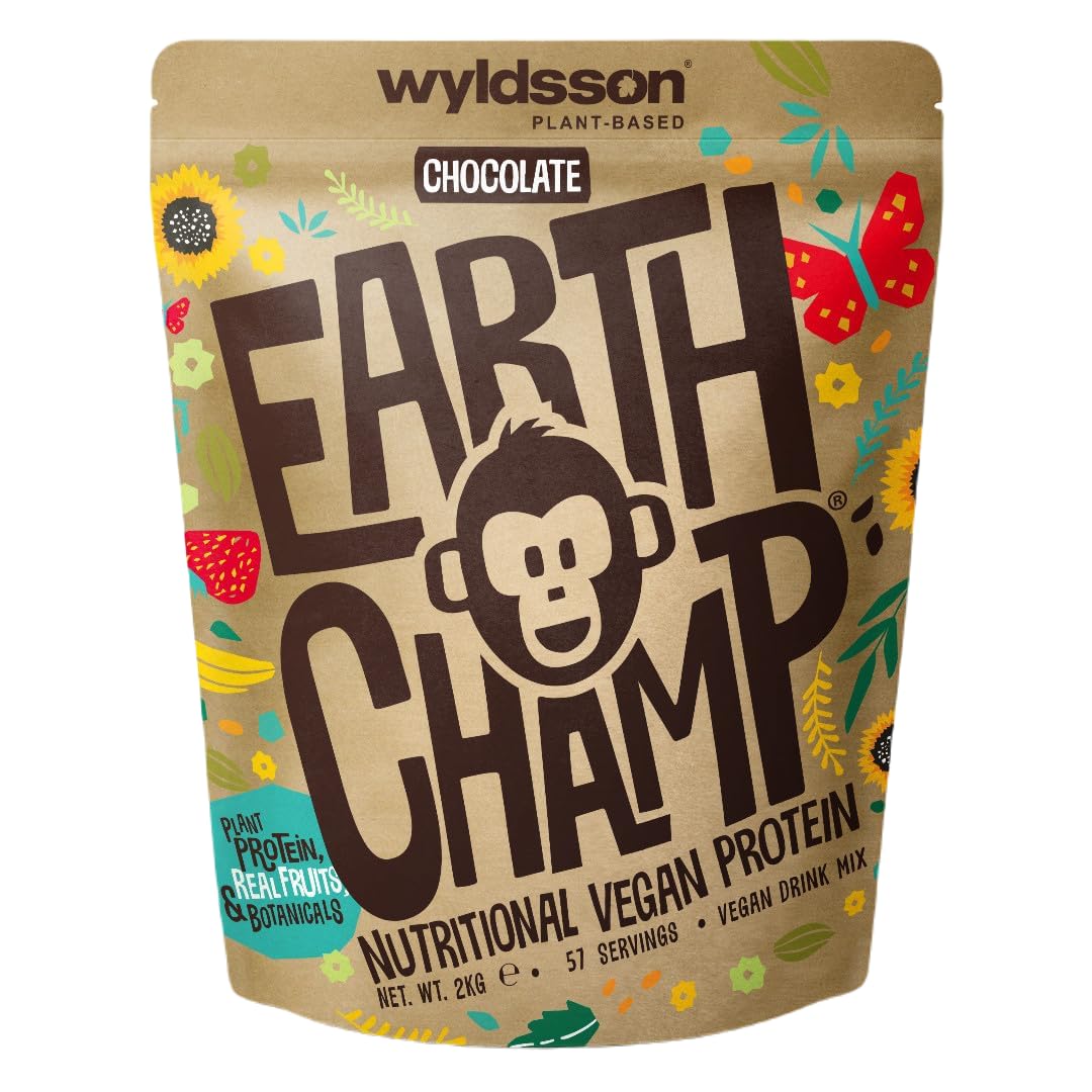 Vegan Protein Powder (1kg) - 28 Servings - EarthChamp by Wyldsson - Plant Based Chocolate Protein Powder Shake, Dairy Free, Gluten Free, Lactose Free Protien Powder (Choc)