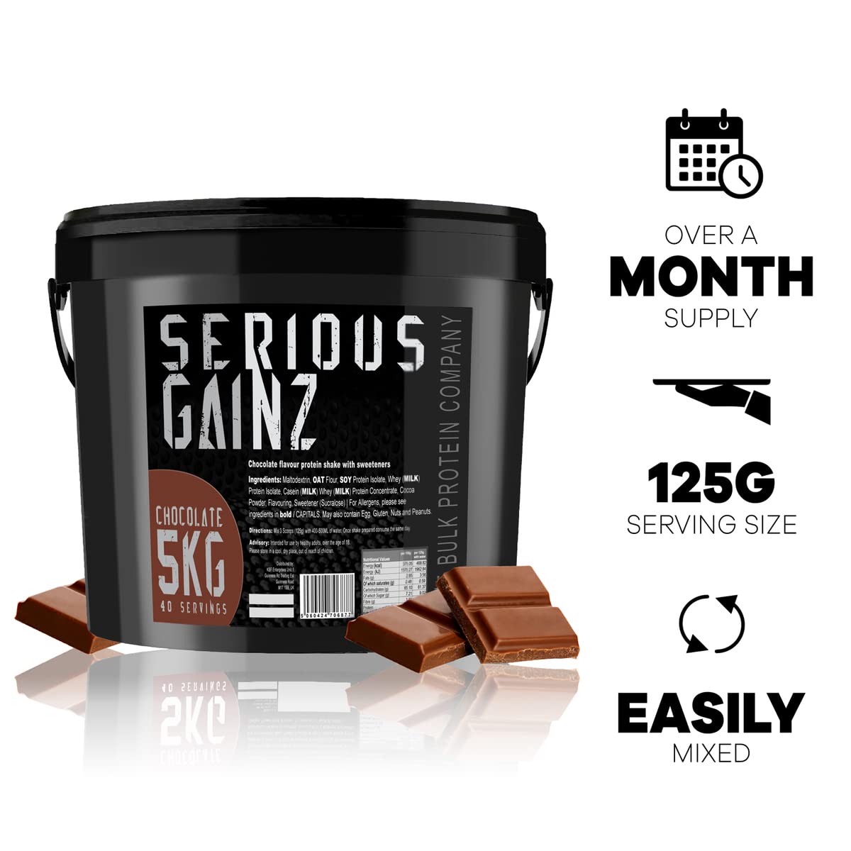 The Bulk Protein Company, SERIOUS GAINZ - Whey Protein Powder - Weight Gain, Mass Gainer - 30g Protein Powders (Chocolate, 5kg)