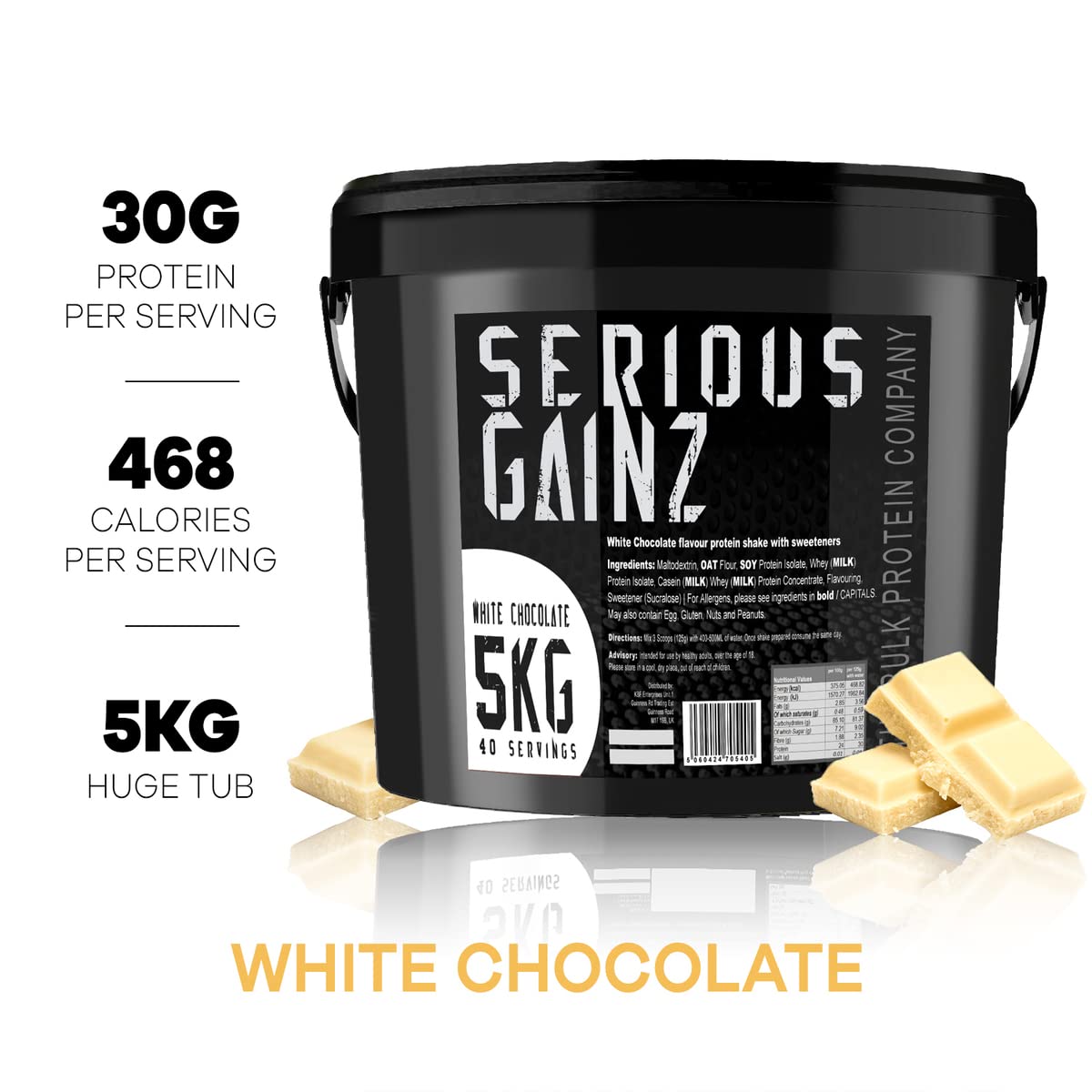 The Bulk Protein Company, SERIOUS GAINZ - Whey Protein Powder - Weight Gain, Mass Gainer - 30g Protein Powders (Chocolate, 5kg)