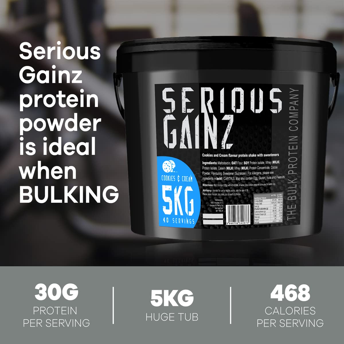 The Bulk Protein Company, SERIOUS GAINZ - Whey Protein Powder - Weight Gain, Mass Gainer - 30g Protein Powders (Chocolate, 5kg)