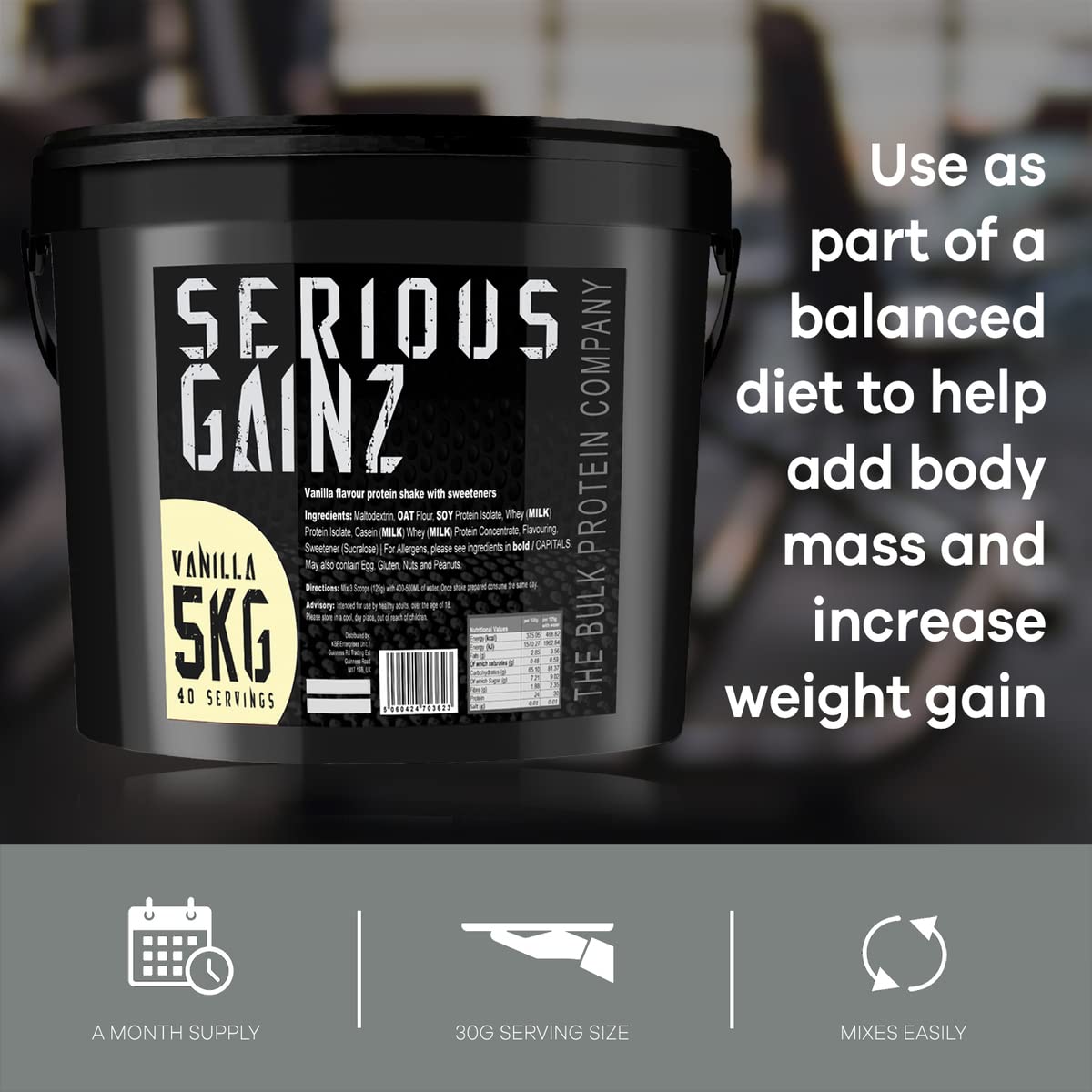 The Bulk Protein Company, SERIOUS GAINZ - Whey Protein Powder - Weight Gain, Mass Gainer - 30g Protein Powders (Chocolate, 5kg)