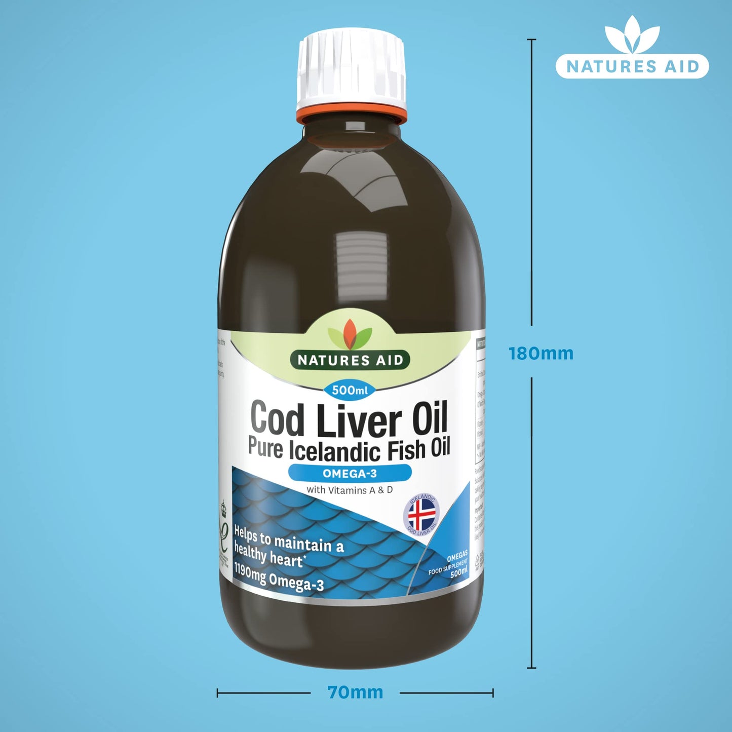 Natures Aid Cod Liver Oil, 1000 mg, 180 Softgel Capsules (High Strength, 254 mg Omega-3 with Vitamins A and D for Normal Function of the Immune System, Made in the UK)