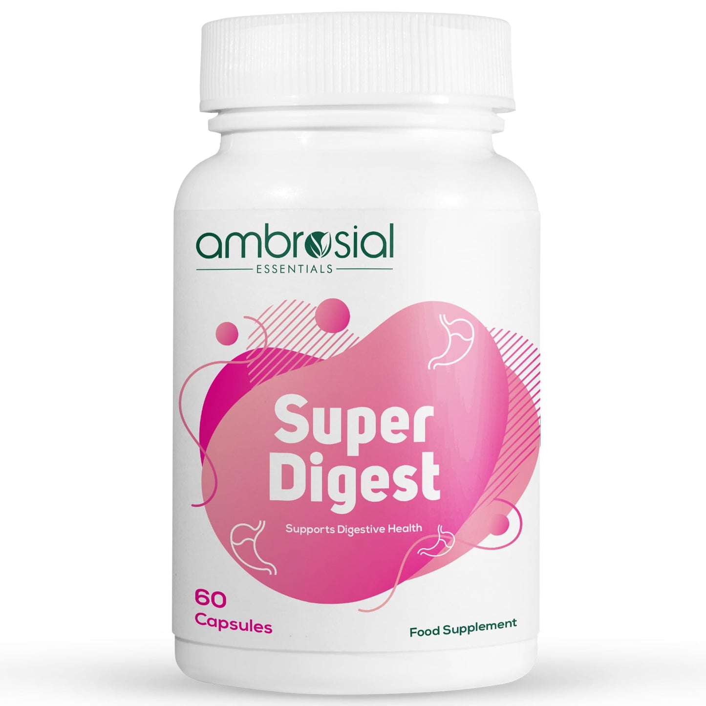 Ambrosial Super Digest with Betaine hcl Pepsin, Ox Bile, L-Glutamic Acid | Digestive Enzyme Supplements for Bloating Relief, Colon Cleanse| Digestives Gut Health Supplements (Pack of 1-60 Capsules)