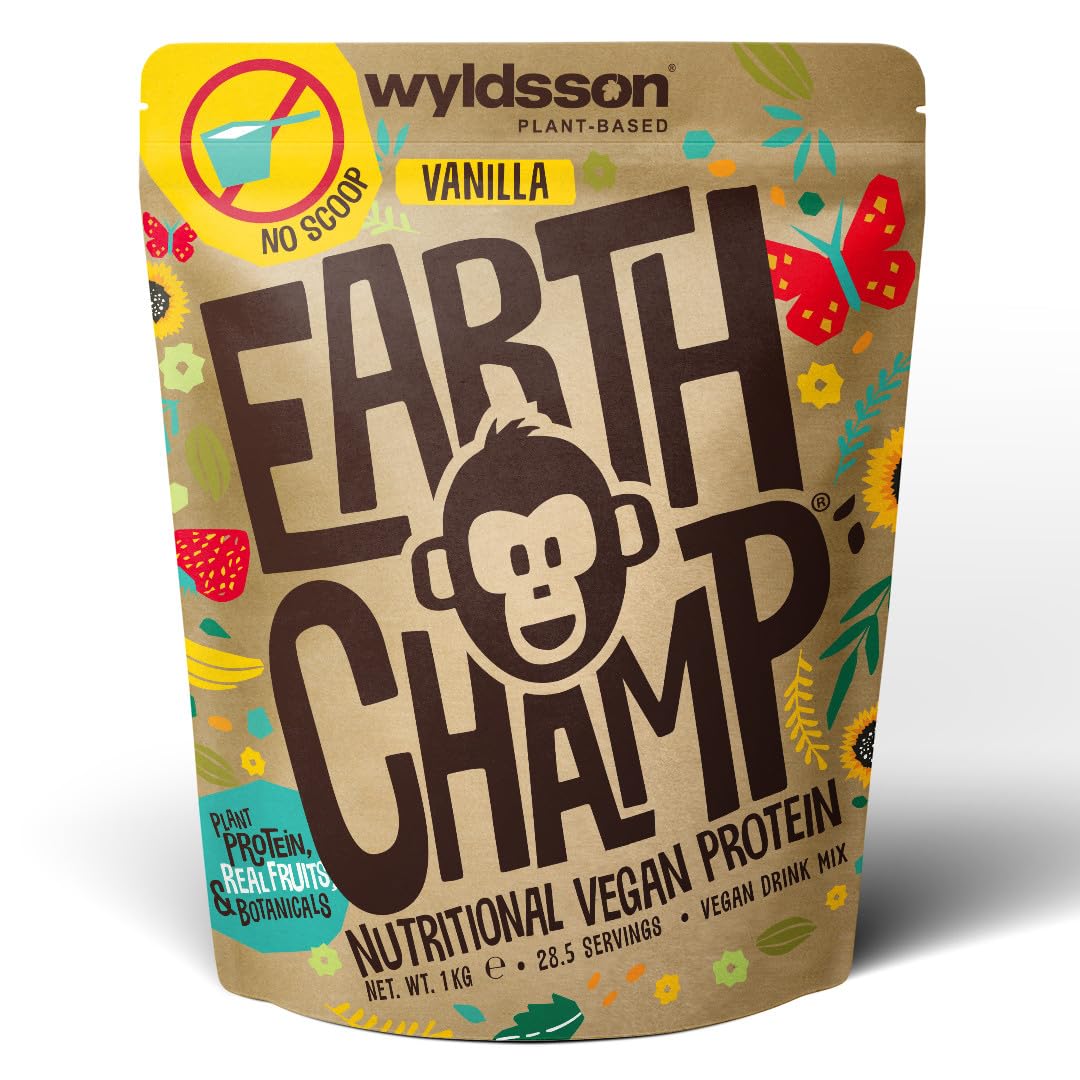 Vegan Protein Powder (1kg) - 28 Servings - EarthChamp by Wyldsson - Plant Based Chocolate Protein Powder Shake, Dairy Free, Gluten Free, Lactose Free Protien Powder (Choc)