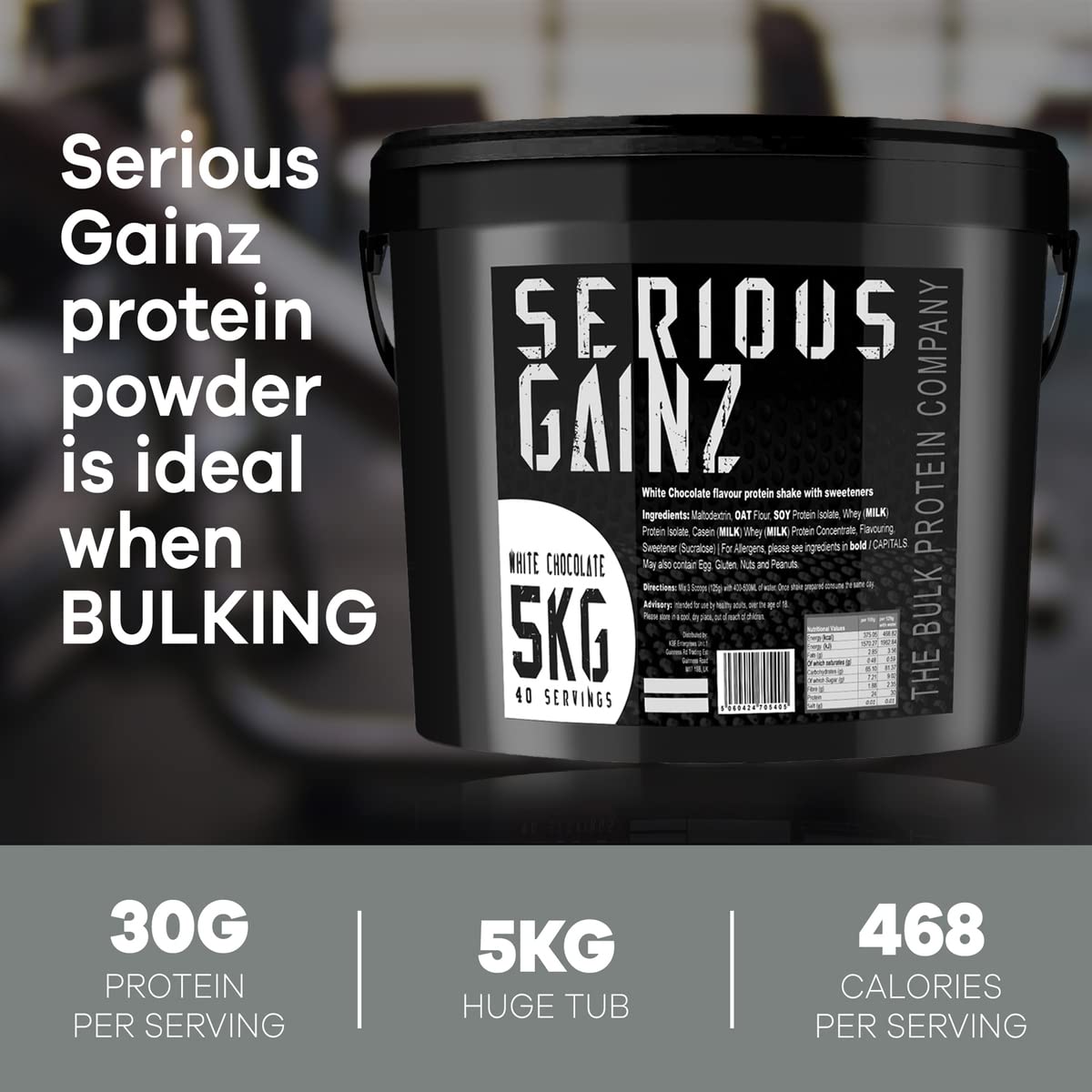 The Bulk Protein Company, SERIOUS GAINZ - Whey Protein Powder - Weight Gain, Mass Gainer - 30g Protein Powders (Chocolate, 5kg)