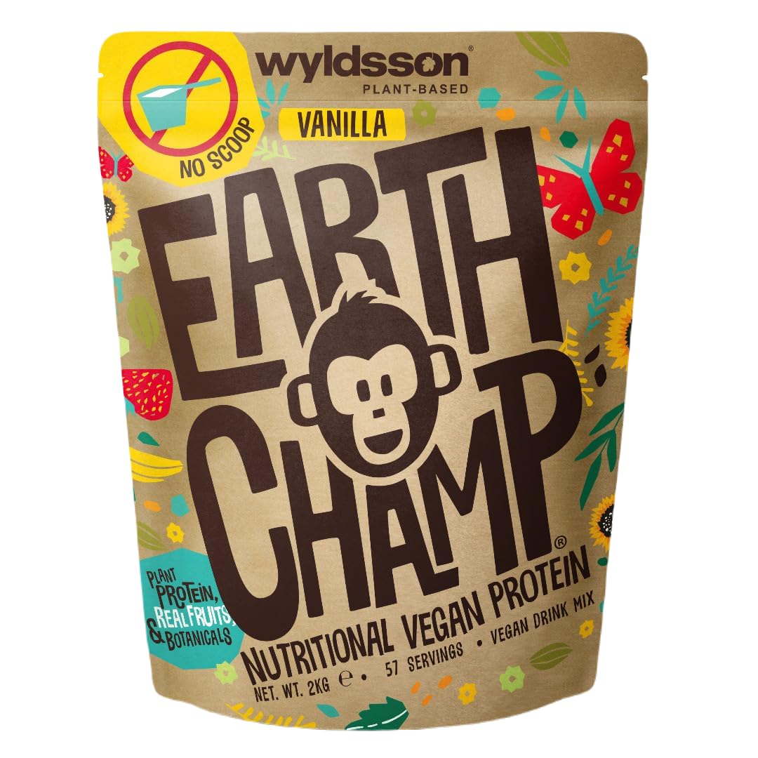 Vegan Protein Powder (1kg) - 28 Servings - EarthChamp by Wyldsson - Plant Based Chocolate Protein Powder Shake, Dairy Free, Gluten Free, Lactose Free Protien Powder (Choc)