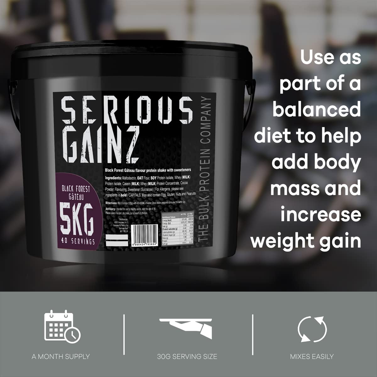 The Bulk Protein Company, SERIOUS GAINZ - Whey Protein Powder - Weight Gain, Mass Gainer - 30g Protein Powders (Chocolate, 5kg)