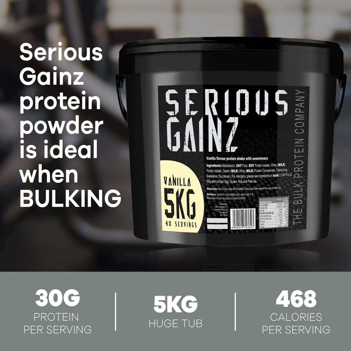 The Bulk Protein Company, SERIOUS GAINZ - Whey Protein Powder - Weight Gain, Mass Gainer - 30g Protein Powders (Chocolate, 5kg)