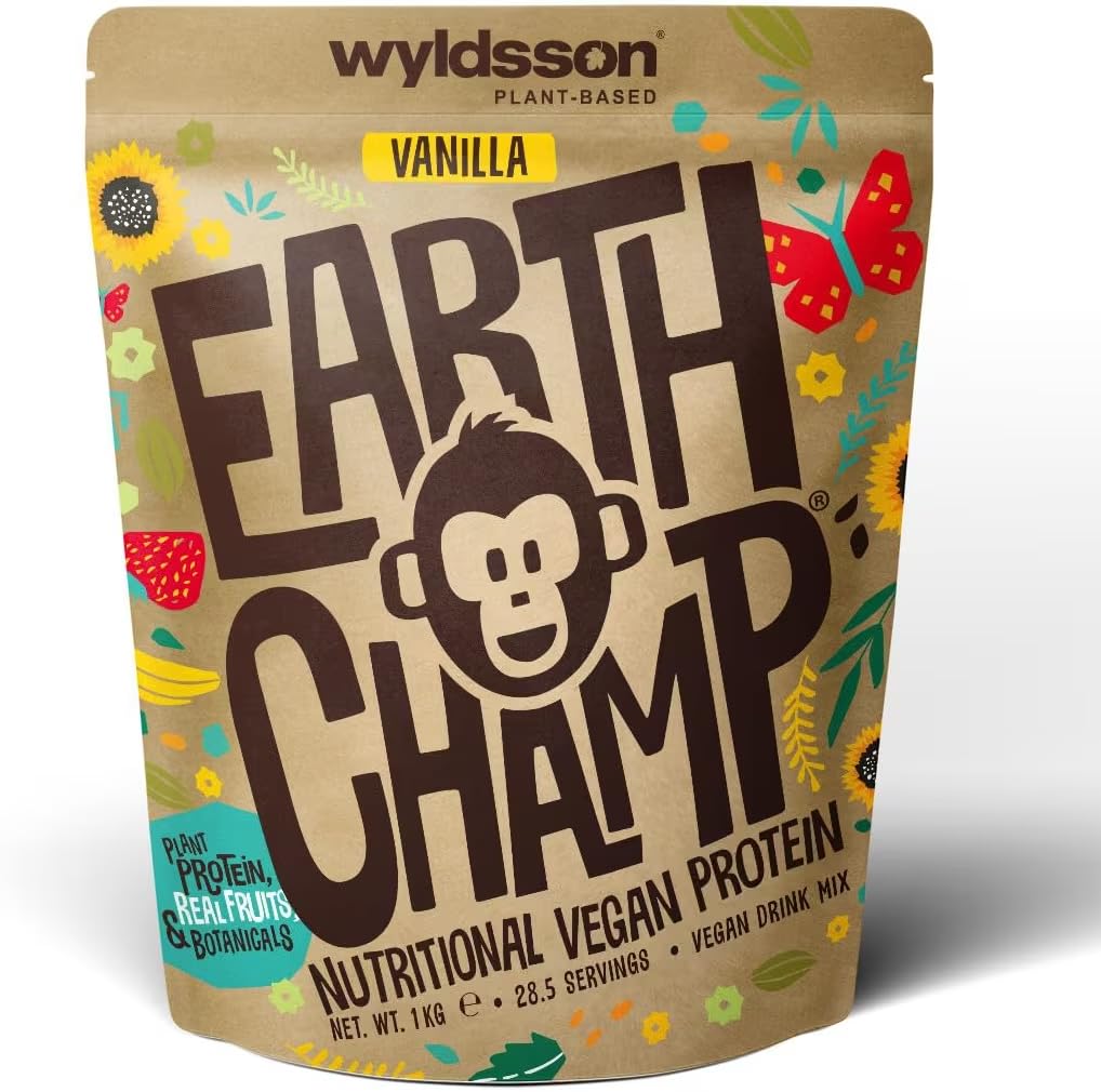 Vegan Protein Powder (1kg) - 28 Servings - EarthChamp by Wyldsson - Plant Based Chocolate Protein Powder Shake, Dairy Free, Gluten Free, Lactose Free Protien Powder (Choc)