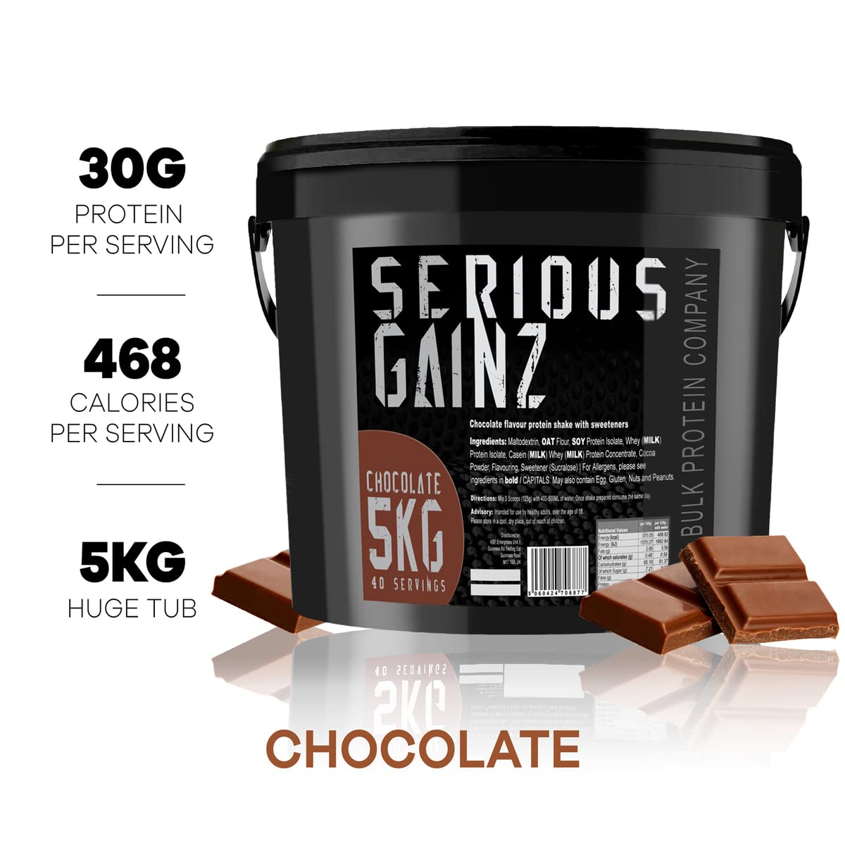 The Bulk Protein Company, SERIOUS GAINZ - Whey Protein Powder - Weight Gain, Mass Gainer - 30g Protein Powders (Chocolate, 5kg)