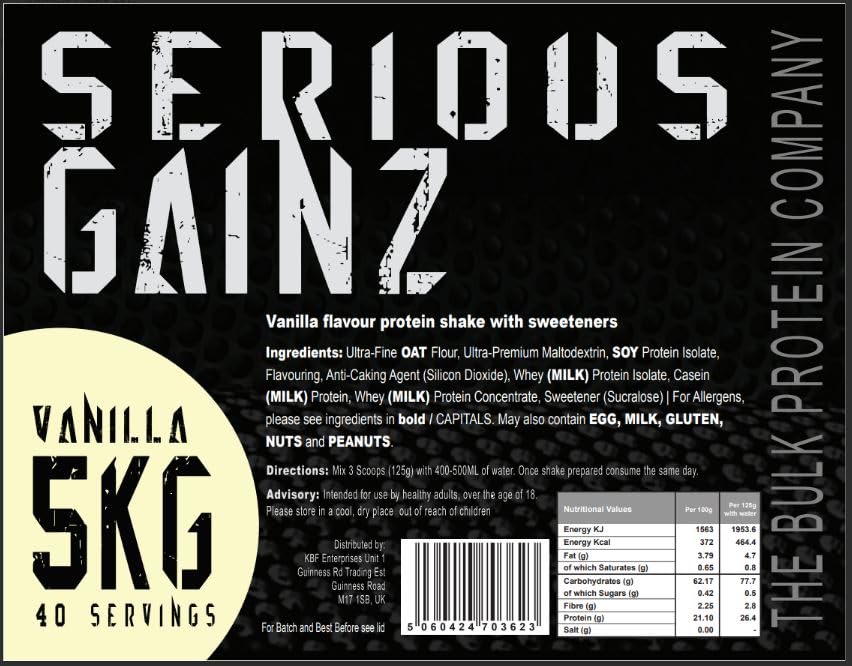 The Bulk Protein Company, SERIOUS GAINZ - Whey Protein Powder - Weight Gain, Mass Gainer - 30g Protein Powders (Chocolate, 5kg)