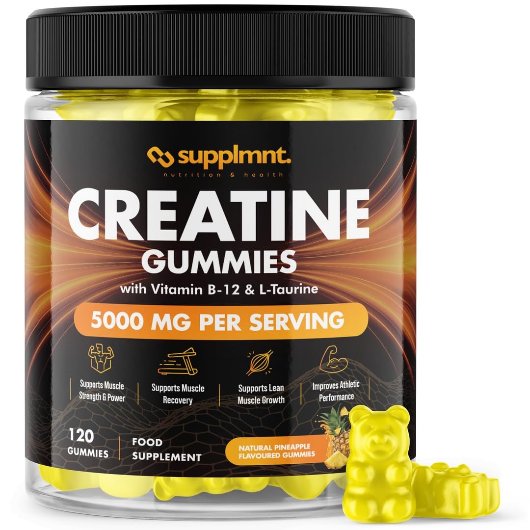 Creatine 120 Gummies Max 5000mg for Men & Women Creatine Monohydrate Plus B12 and L-Taurine Chewable Gummies, Blueberry Flavour 1 Month Supply (1 Count (Pack of 120), Blueberry)