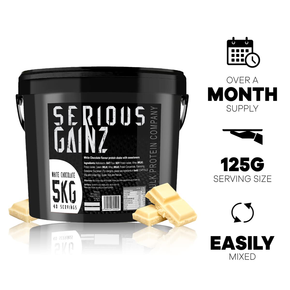 The Bulk Protein Company, SERIOUS GAINZ - Whey Protein Powder - Weight Gain, Mass Gainer - 30g Protein Powders (Chocolate, 5kg)