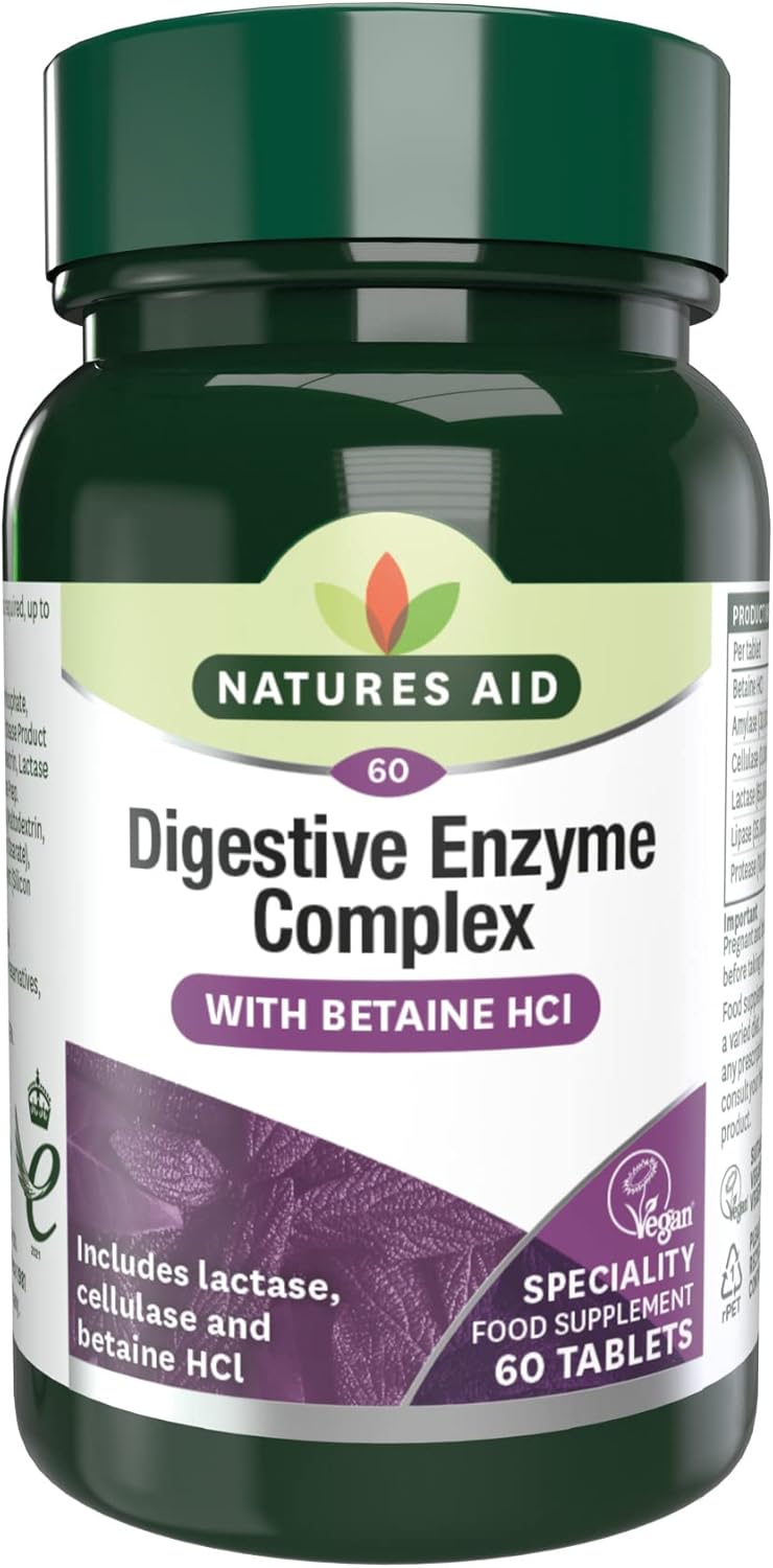 Natures Aid Digestive Enzyme Complex with Betaine Hydrochloride, Vegan, 60 Tablets