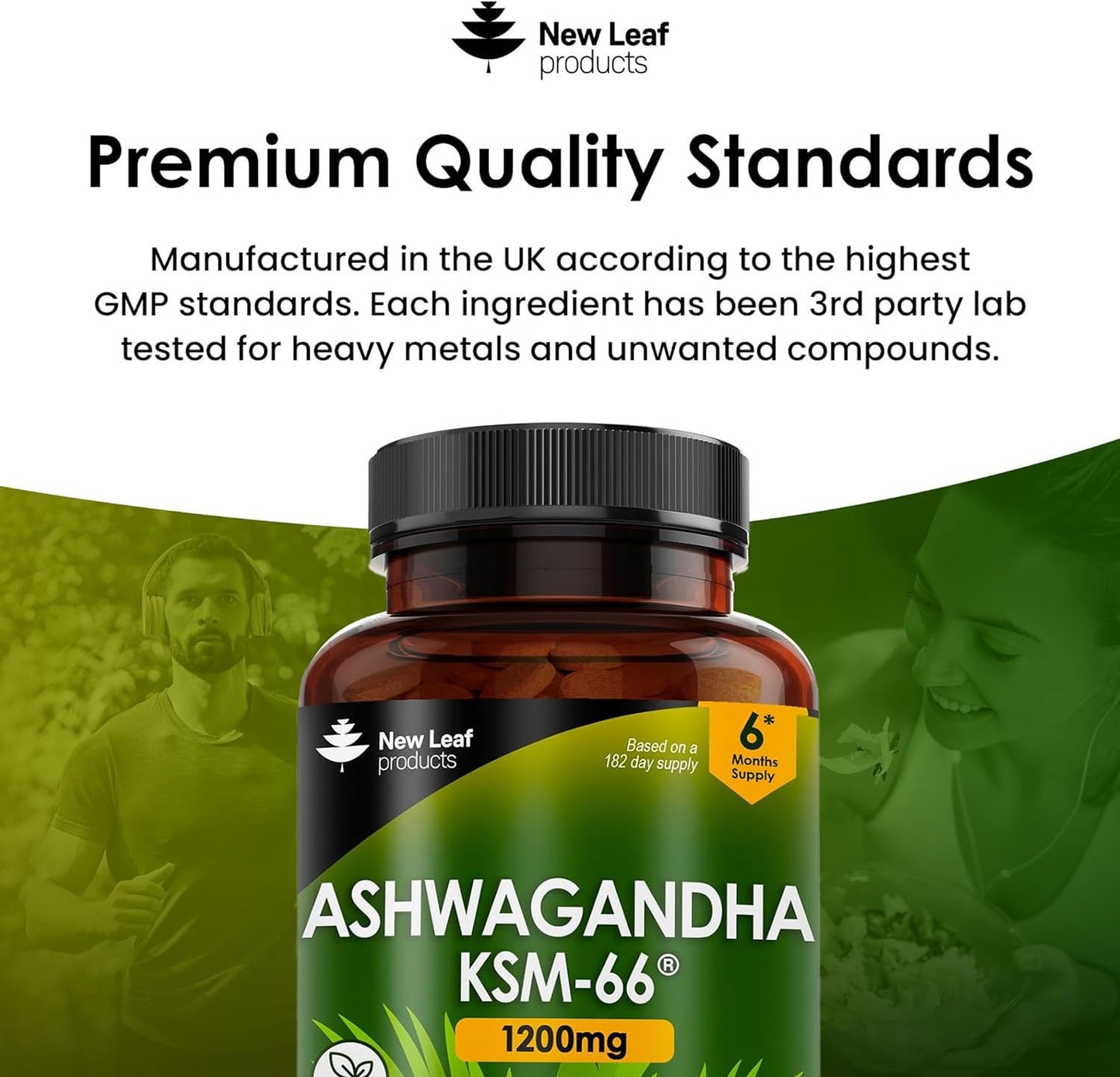 Ashwagandha KSM 66-365 (6 Months Supply) 1200mg Vegan Tablets Pure High Strength Ashwagandha Root Extract - Ashwagandha KSM Tablets Supplement (not Ashwagandha Capsules) Non-GMO & UK Made