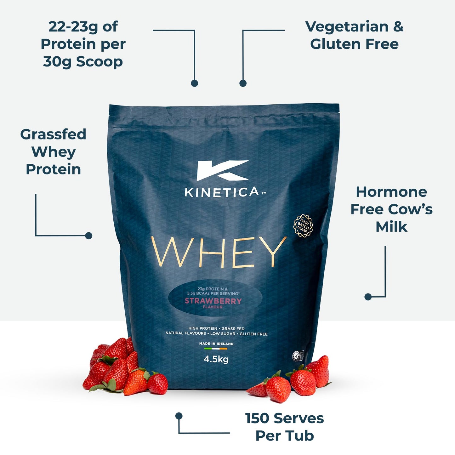 Kinetica Chocolate Whey Protein Powder | 2.27kg | 22g Protein per Serving | 75 Servings | Sourced from EU Grass-Fed Cows | Superior Mixability & Taste