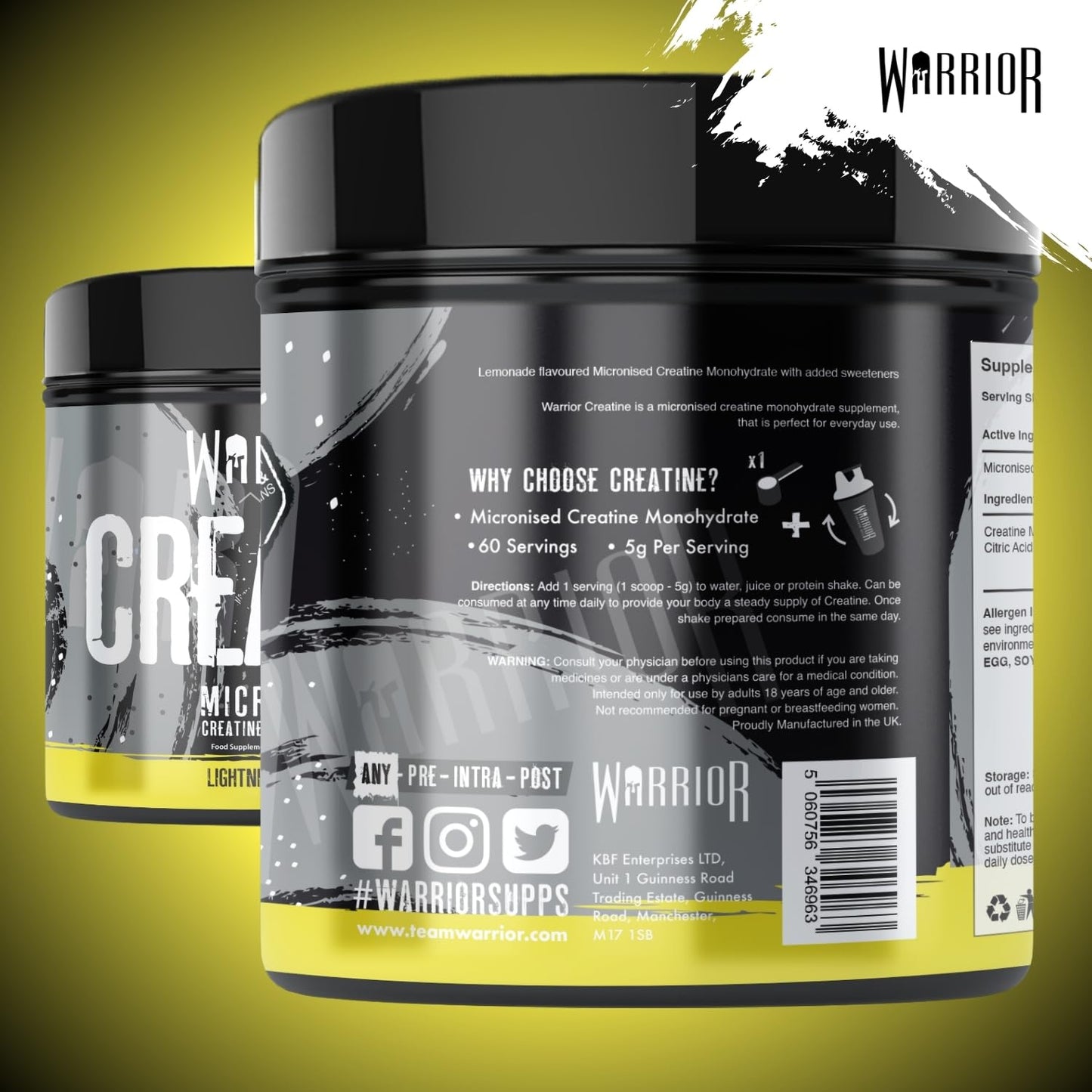 Warrior Creatine Monohydrate Powder 300g – Micronised – Proven to Improve Physical Performance and Recovery, 5g Servings (Unflavoured), 1 pack