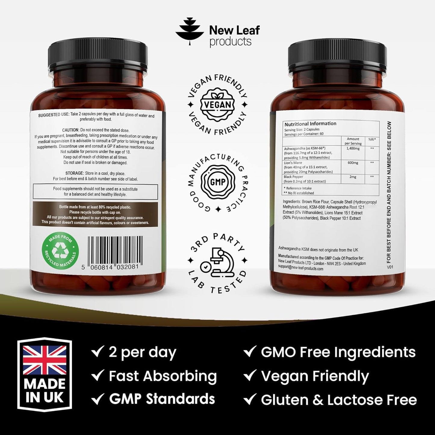 Ashwagandha KSM 66-365 (6 Months Supply) 1200mg Vegan Tablets Pure High Strength Ashwagandha Root Extract - Ashwagandha KSM Tablets Supplement (not Ashwagandha Capsules) Non-GMO & UK Made