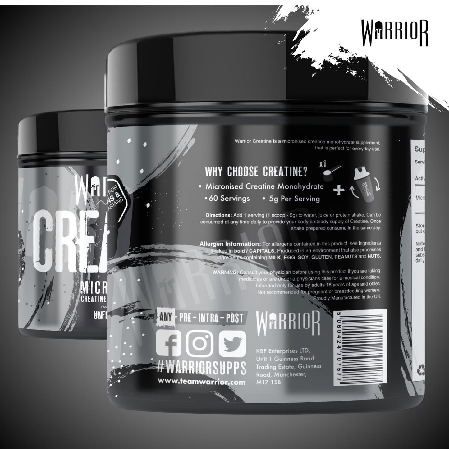 Warrior Creatine Monohydrate Powder 300g – Micronised – Proven to Improve Physical Performance and Recovery, 5g Servings (Unflavoured), 1 pack