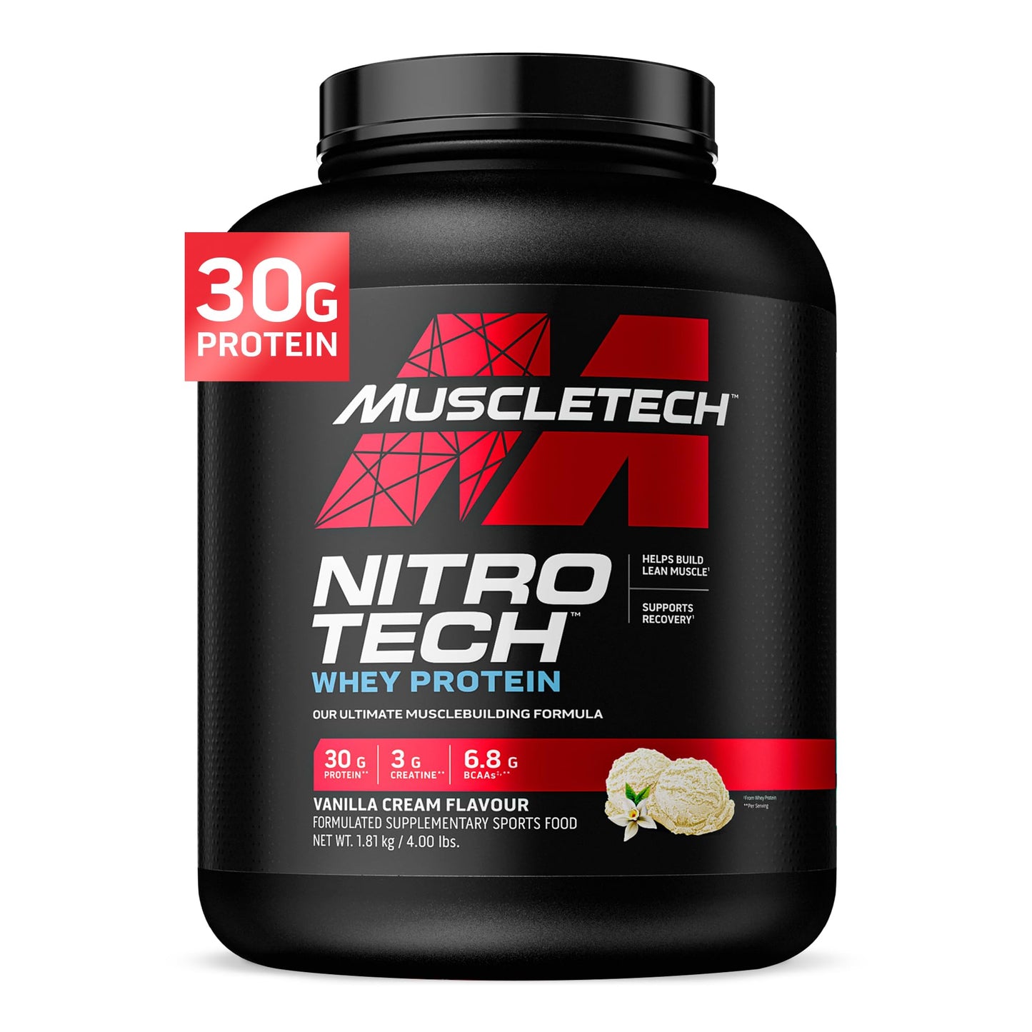 MuscleTech NitroTech Whey Protein Powder, Muscle Maintenance & Growth, Whey Isolate Protein Powder With 3g Creatine, Protein Shake For Men & Women, 6.8g BCAA, 40 Servings, 1.8g, Milk Chocolate