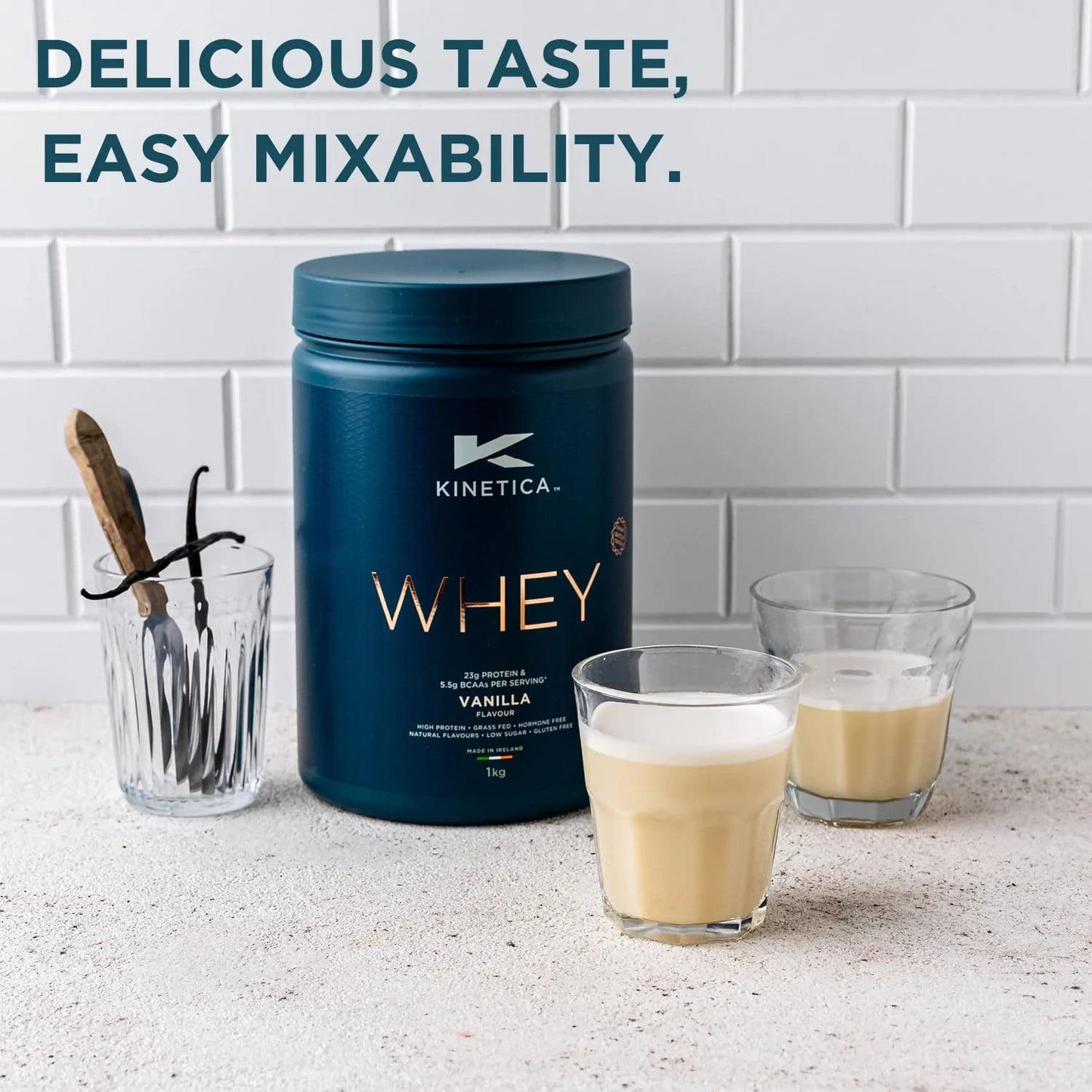 Kinetica Chocolate Whey Protein Powder | 2.27kg | 22g Protein per Serving | 75 Servings | Sourced from EU Grass-Fed Cows | Superior Mixability & Taste