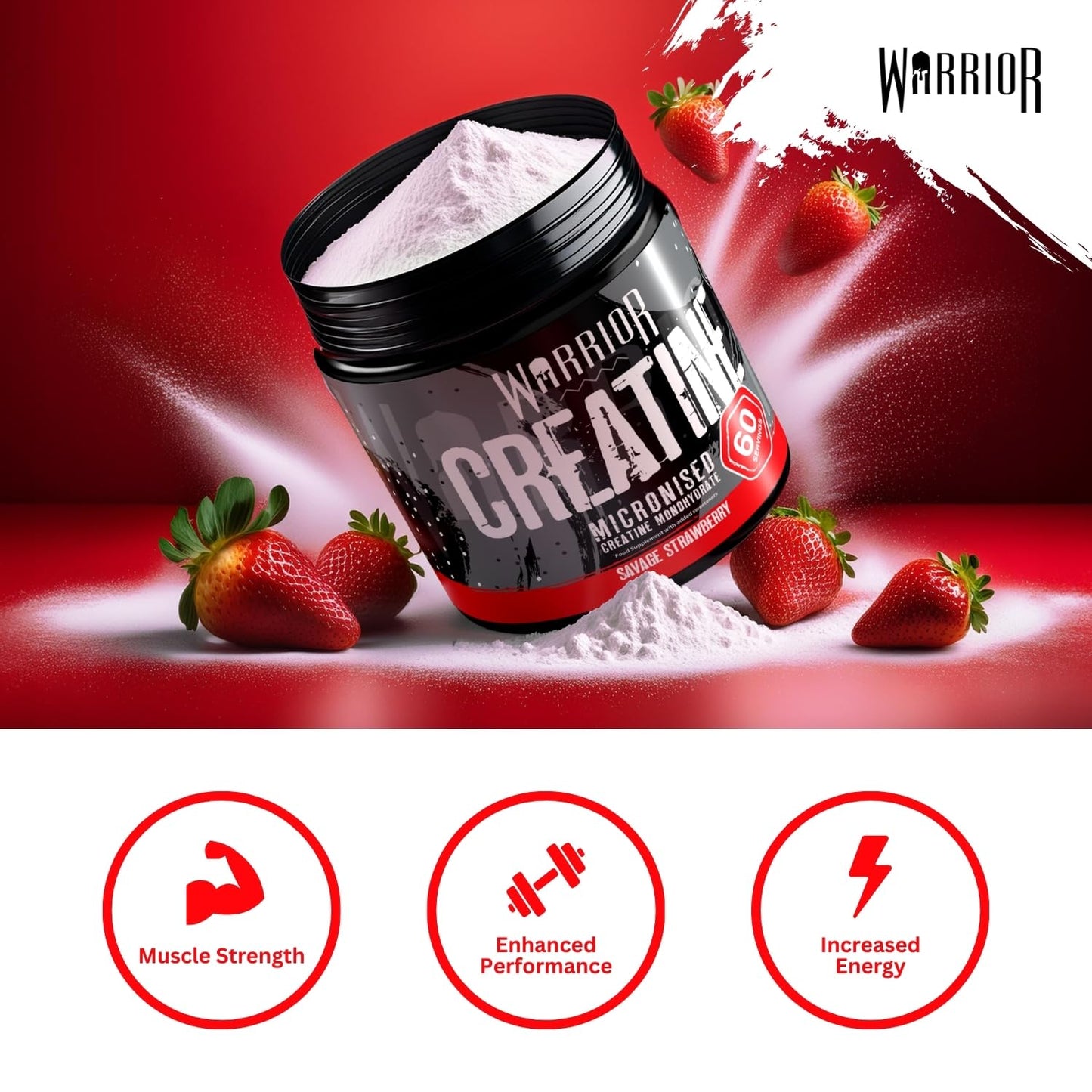 Warrior Creatine Monohydrate Powder 300g – Micronised – Proven to Improve Physical Performance and Recovery, 5g Servings (Unflavoured), 1 pack