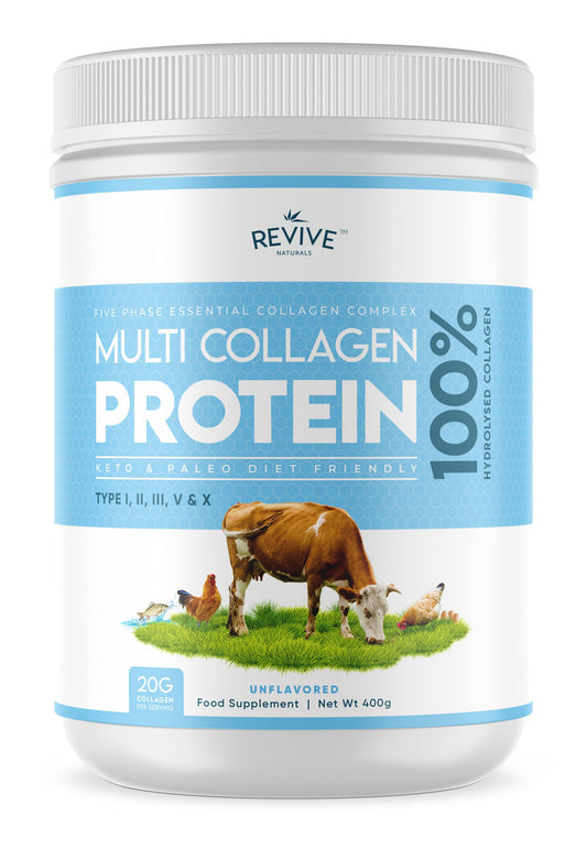 Multi Collagen Protein Powder 400g - Types I, II, III, V & X - Hydrolyzed Grass Fed Bovine, Wild Caught Fish, & Free-Range Chicken & Eggshell Collagen (1 Month Supply)