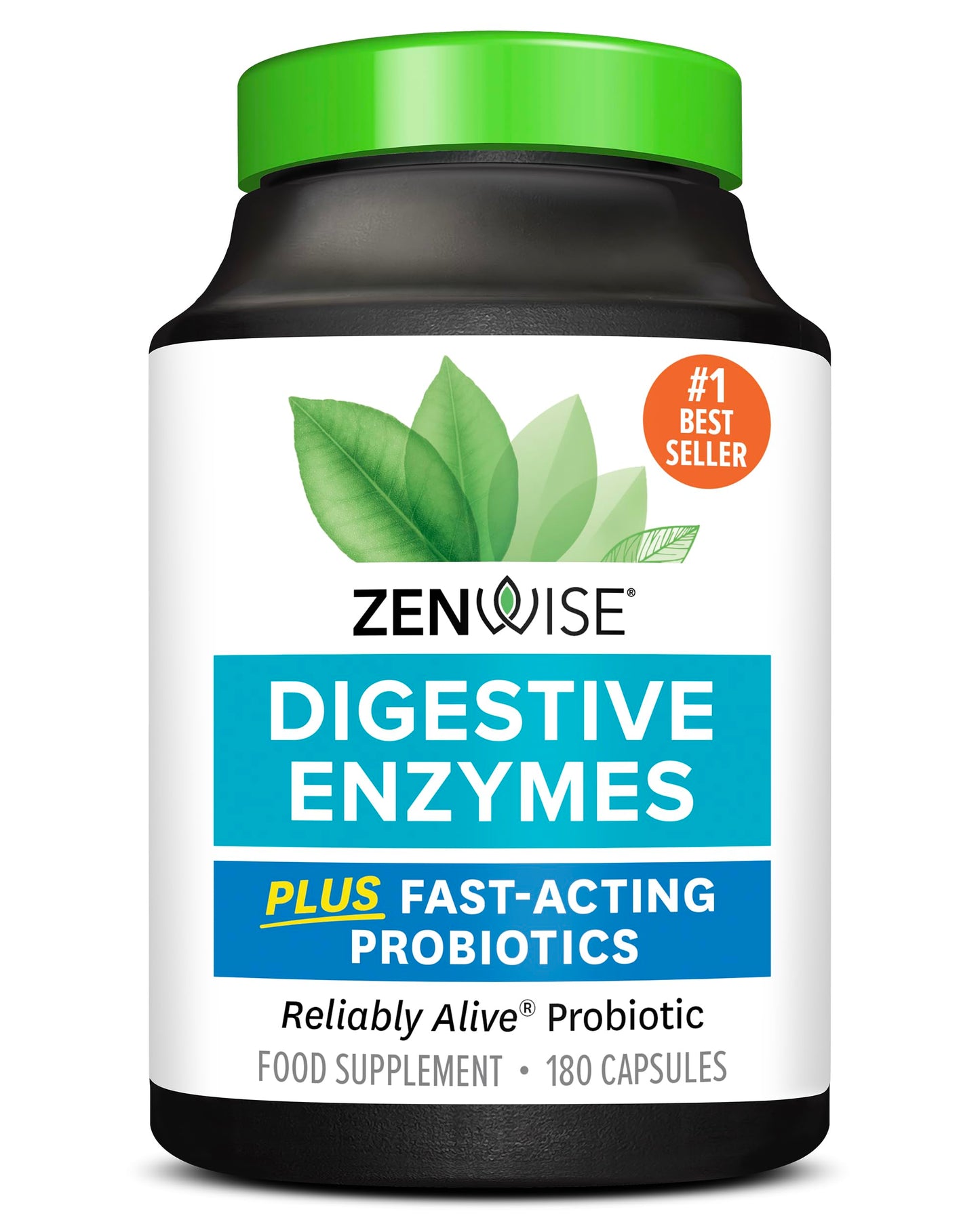 Zenwise Health Digestive Enzymes + Probiotics for Gut Health and Prebiotics Fibre Supplements for Bloating Relief and Digestion - 100 Count