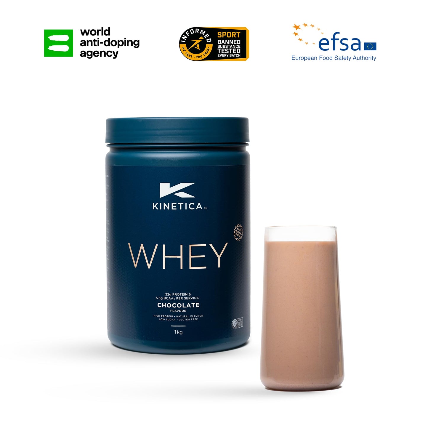 Kinetica Chocolate Whey Protein Powder | 2.27kg | 22g Protein per Serving | 75 Servings | Sourced from EU Grass-Fed Cows | Superior Mixability & Taste