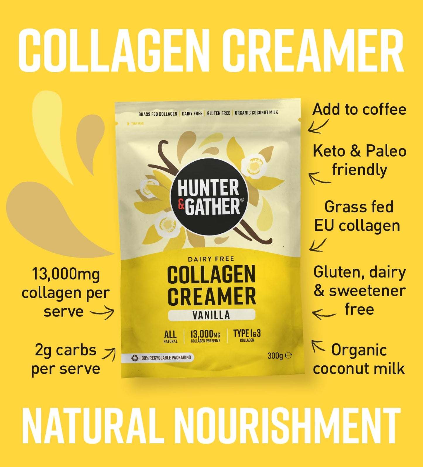 Hunter & Gather Bovine Collagen Powder Twin Pack | Pure Unflavoured Premium Hydrolysed Bovine Collagen Peptides Powder for Hair Skin Nails Muscles | Collagen Supplements for Women and Men