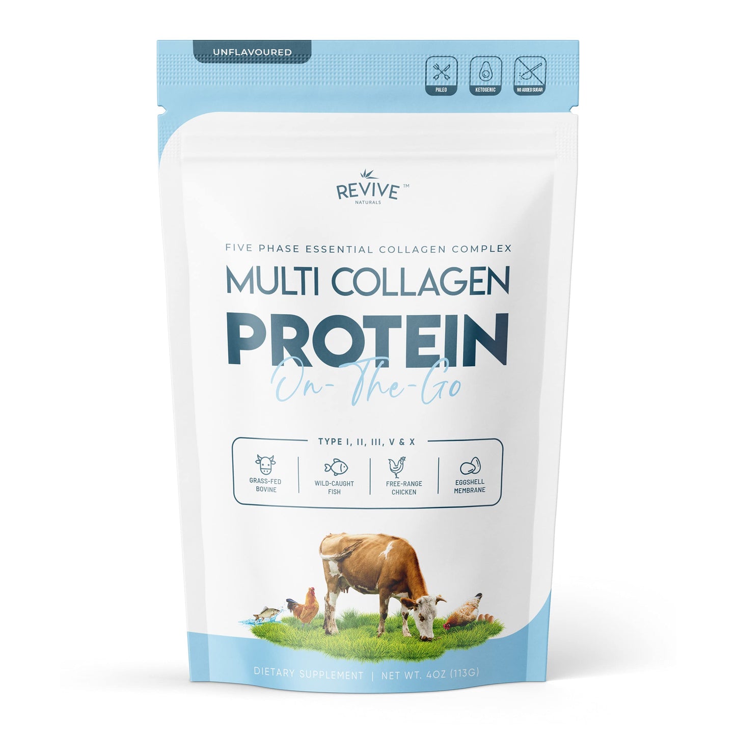 Multi Collagen Protein Powder 400g - Types I, II, III, V & X - Hydrolyzed Grass Fed Bovine, Wild Caught Fish, & Free-Range Chicken & Eggshell Collagen (1 Month Supply)