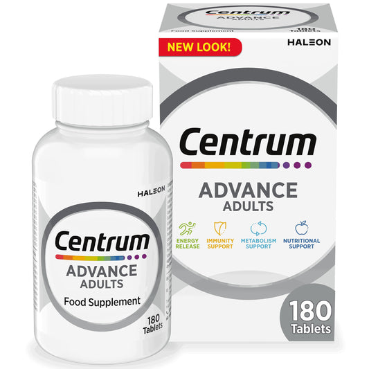 Centrum Advance Multivitamin & Mineral Supplements, 24 essential nutrients including vitamin D, C, Calcium, Daily Multivitamin Tablets, 180 (Packaging and Tablet colour may vary slightly)