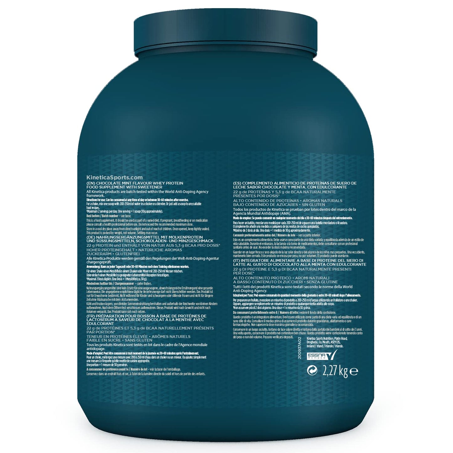 Kinetica Chocolate Whey Protein Powder | 2.27kg | 22g Protein per Serving | 75 Servings | Sourced from EU Grass-Fed Cows | Superior Mixability & Taste