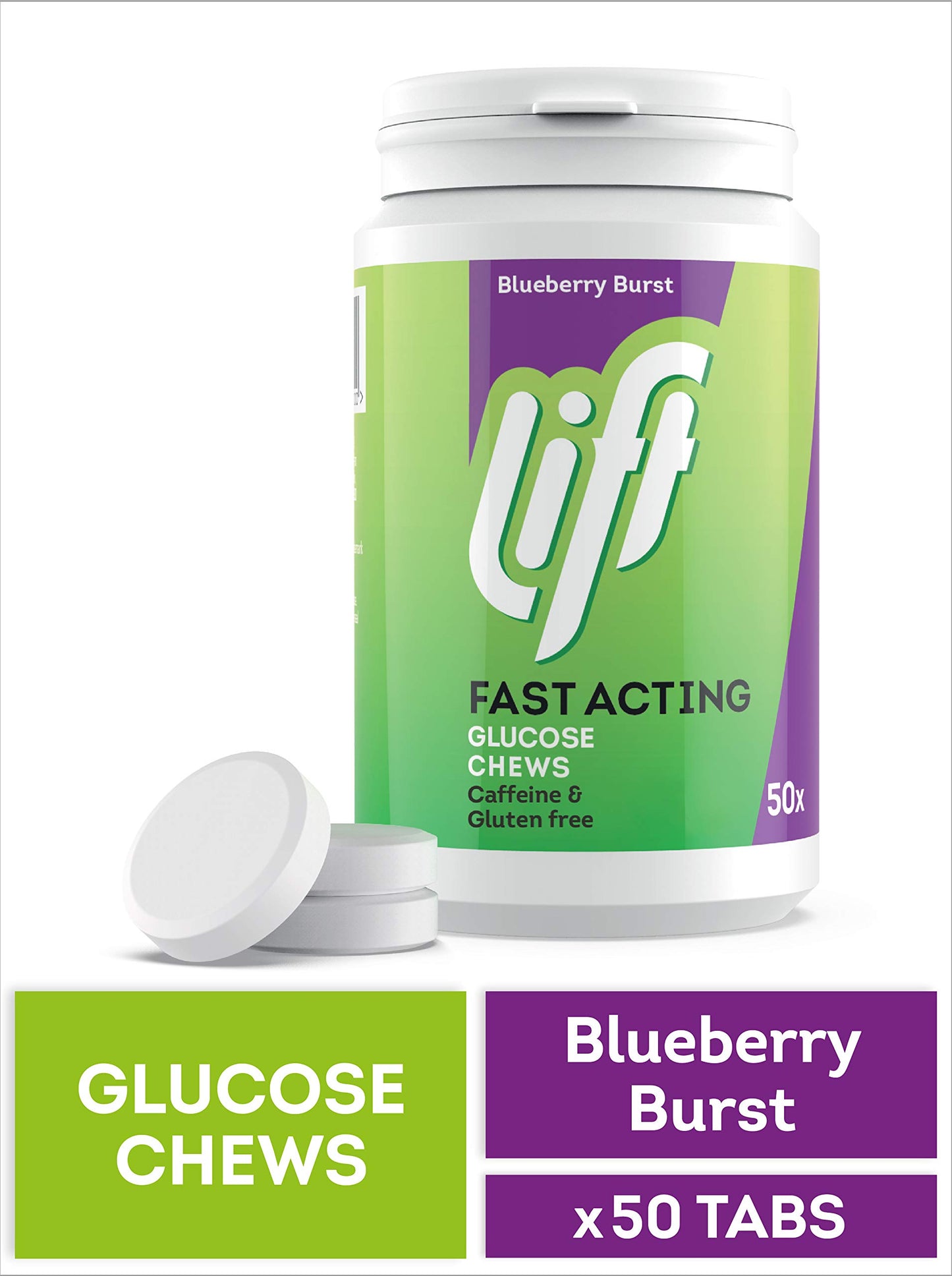 Lift | Fast-Acting Glucose Chewable Energy Tablets | Blueberry | 6 Pack of 50-Tablet Tubs