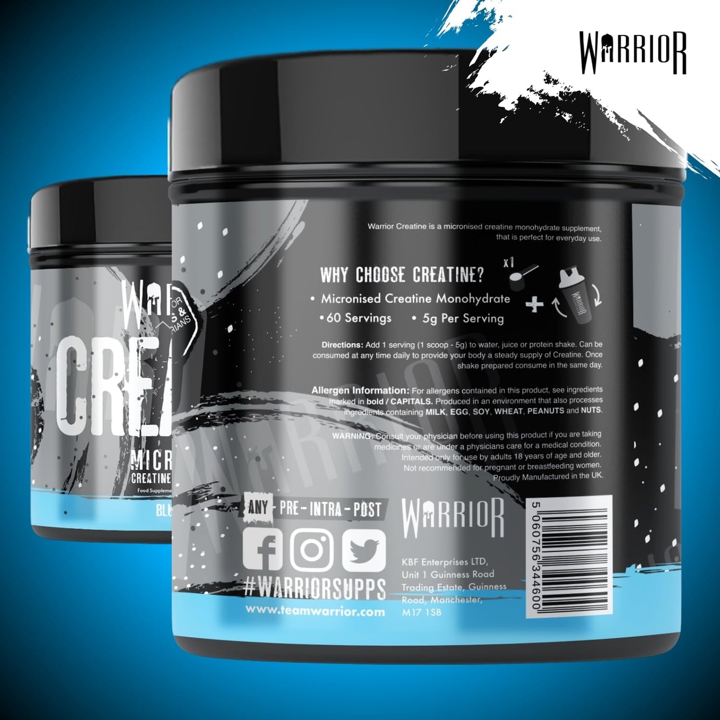 Warrior Creatine Monohydrate Powder 300g – Micronised – Proven to Improve Physical Performance and Recovery, 5g Servings (Unflavoured), 1 pack